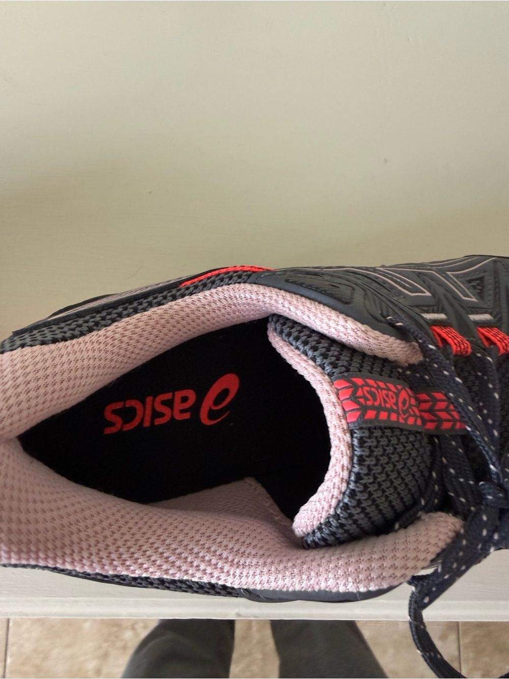 Asics Dark Gray and Coral Pink Trail Running Sneakers - Picture 6 of 13